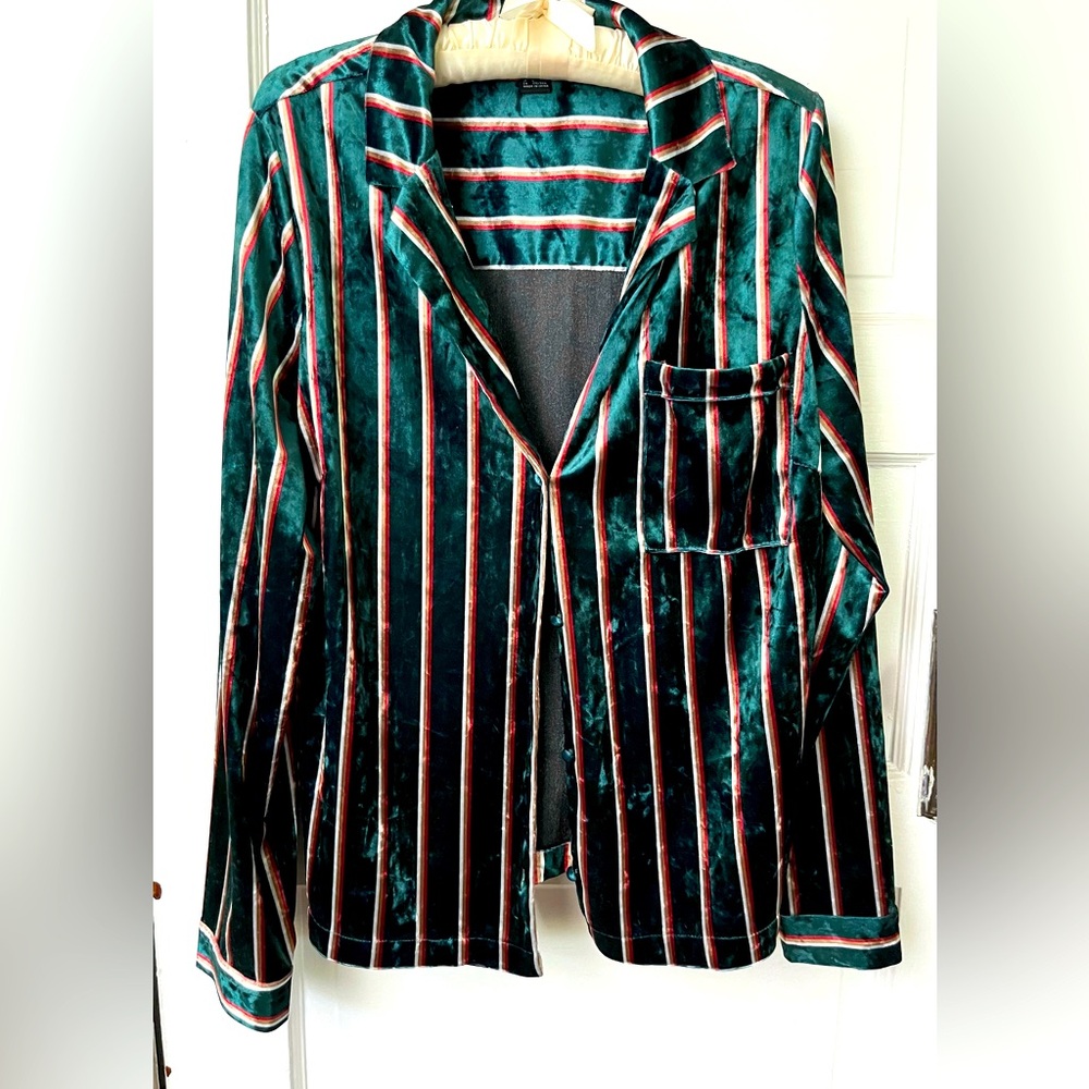 Silky Striped Velour Button Top